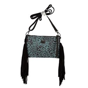 Justin Women Tooled Sunflower Pattern Turquoise Western Rodeo Small Crossbody